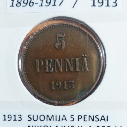 SUOMIJA 5 PENSAI 1913 m.