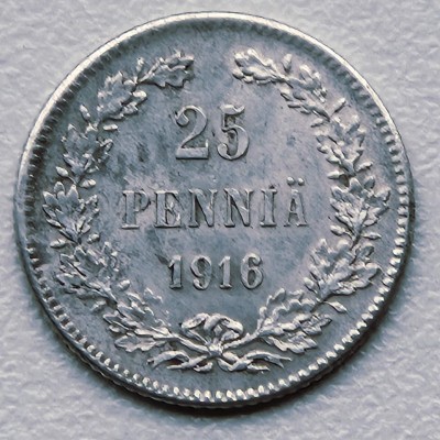 Suomija. 25 pensai 1916 m. Sidabras