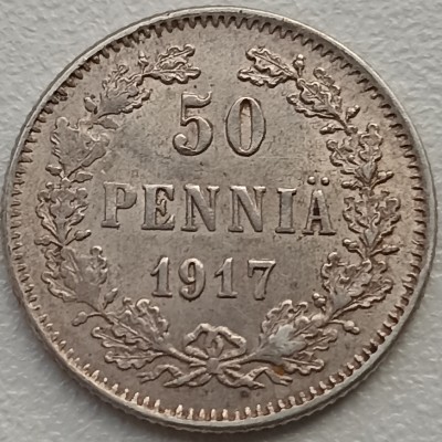 Suomija. 50 penny 1917 m. Sidabras