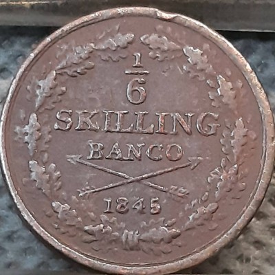 Švedija ⅙ Skilingo Banco 1845 KM#656 Varis (2479) Švedija ⅙ Skilingo Banco 1845 KM#656 Varis (2479)