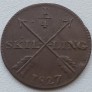 Švedija. 1/4 skilingo 1827 m.