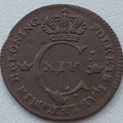 Švedija. 1/4 skilingo 1827 m.