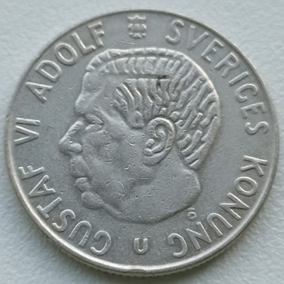 Švedija. 1 krona 1966 m. Sidabras