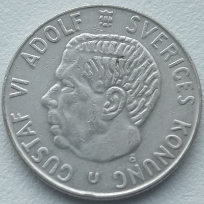 Švedija. 1 krona 1966 m. Sidabras.
