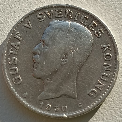 Švedija. 1 krona. 1930 m. Sidabras. Švedija. 1 krona. 1930 m. Sidabras.