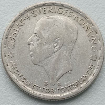 Švedija. 1 krona. 1943 m. Sidabras.