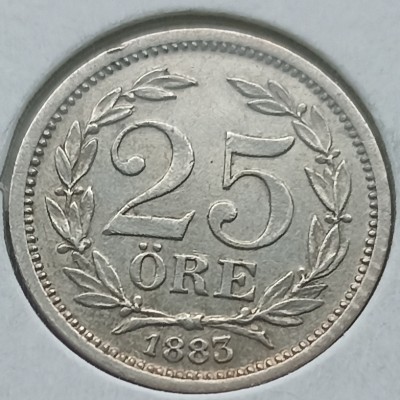 Švedija. 25 erės 1883 m. Sidabras.