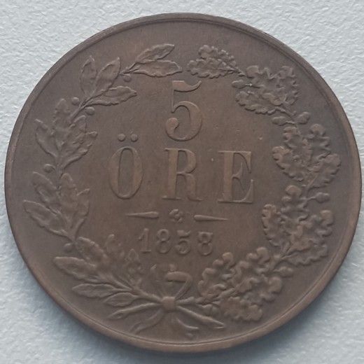 Švedija. 5 erės 1858 m.