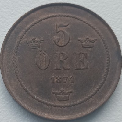 Švedija. 5 erės 1874 m. Švedija. 5 erės 1874 m.