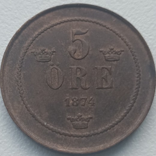Švedija. 5 erės 1874 m. Švedija. 5 erės 1874 m.