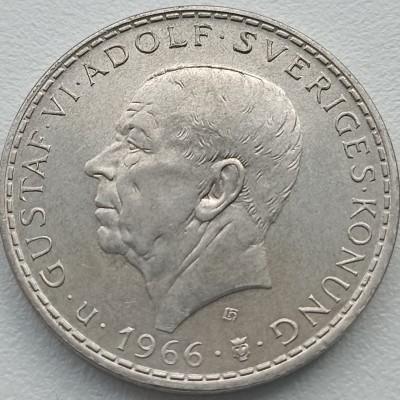 Švedija. 5 kronos 1966 m. Sidabras.