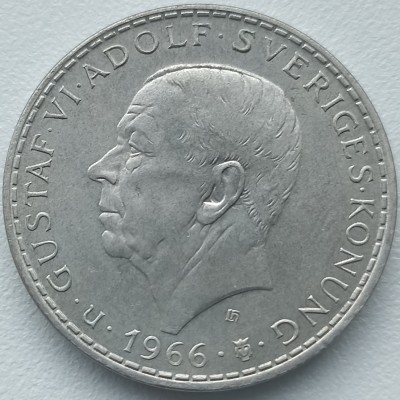 Švedija. 5 kronos 1966 m. Sidabras.