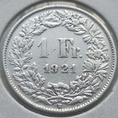 Šveicarija. 1 frankas 1921 m. Sidabras. Šveicarija. 1 frankas 1921 m. Sidabras.