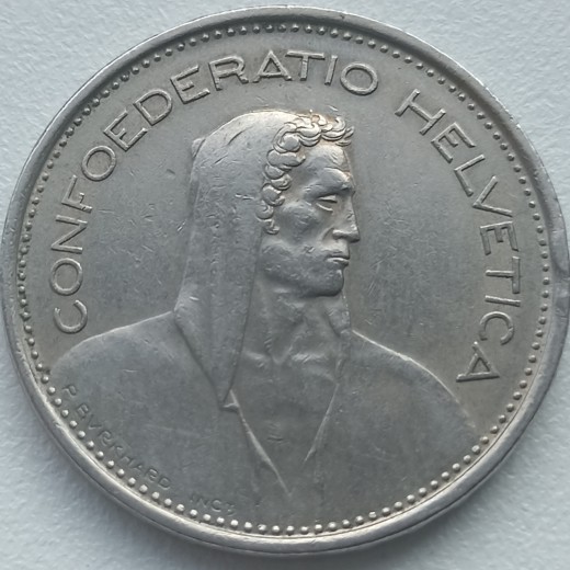 Šveicarija. 5 frankai 1968 m. Šveicarija. 5 frankai 1968 m.