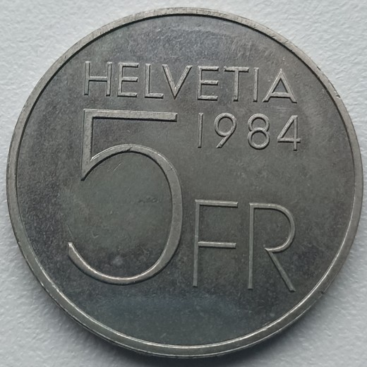 Šveicarija. 5 frankai 1984 m. Šveicarija. 5 frankai 1984 m.