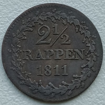 Šveicarija. Bern. 2 1/2 rappen 1811 m.