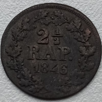 Šveicarija. Freiburgas. 2 1/2 rappenas 1846 m.