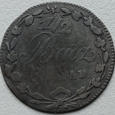 Šveicarija. Vaud. 1/2 batzen 1806 m.