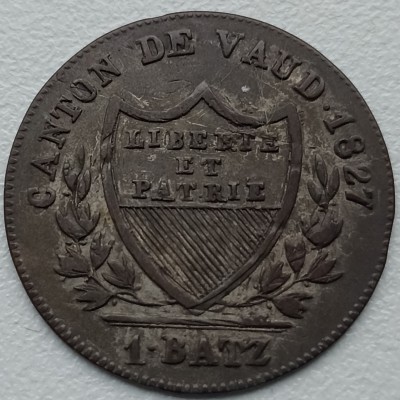 Šveicarija. Vaud. 1 batzen 1827 m.