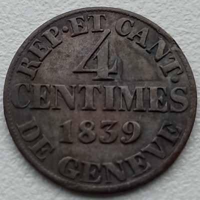 Šveicarija. Ženeva. 4 centimai 1839 m.
