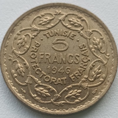 Tunisas. 5 frankai 1946 m. Tunisas. 5 frankai 1946 m.