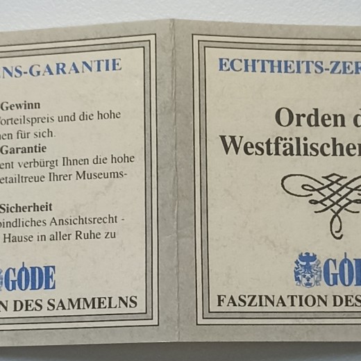 Veistfalijos karūnos ordino 1-osios klasės Riterio kryžius. Kopija.