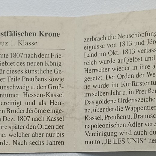 Veistfalijos karūnos ordino 1-osios klasės Riterio kryžius. Kopija.