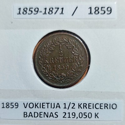 VOKIETIJA BADENAS  1/2 KREICERIO 1859 m.