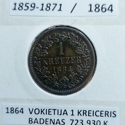VOKIETIJA BADENAS 1 KREICERIS 1864 m.