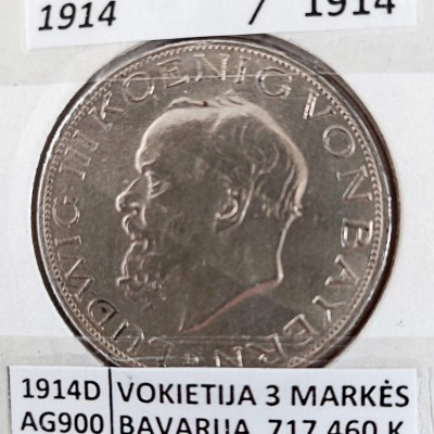 VOKIETIJA BAVARIJA 3 MARKĖS SIDABRAS