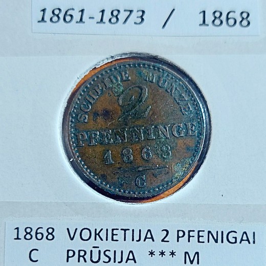 VOKIETIJA PRŪSIJA 2 PFENIGAI 1868 m. VOKIETIJA PRŪSIJA 2 PFENIGAI 1868 m.