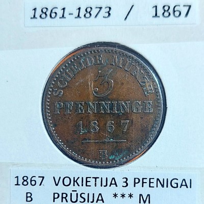 VOKIETIJA PRŪSIJA 3 PFENIGAI 1867 m.
