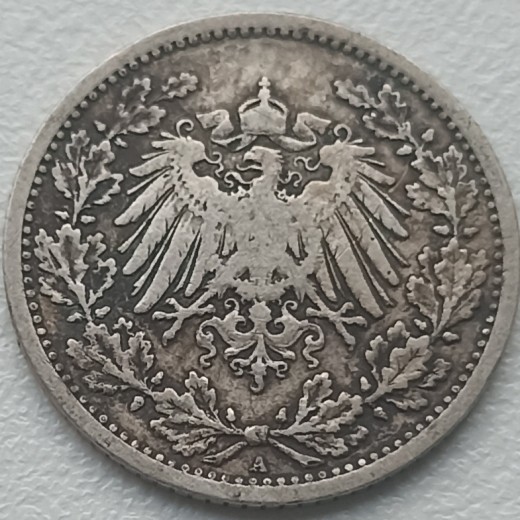Vokietija. 1/2 markės 1906 A. Sidabras.