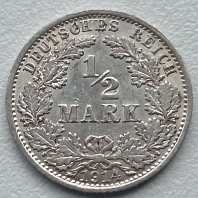 Vokietija. 1/2 markės 1914 A sidabras.