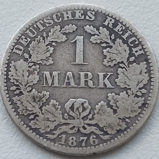 Vokietija. 1 markė 1876 A. Sidabras. Vokietija. 1 markė 1876 A. Sidabras.