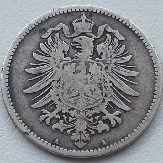 Vokietija. 1 markė 1876 A. Sidabras. Vokietija. 1 markė 1876 A. Sidabras.