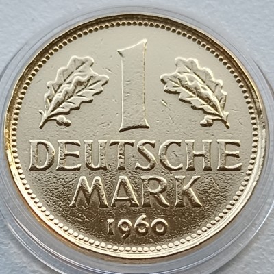 Vokietija. 1 markė 1960 F. Paauksuota.