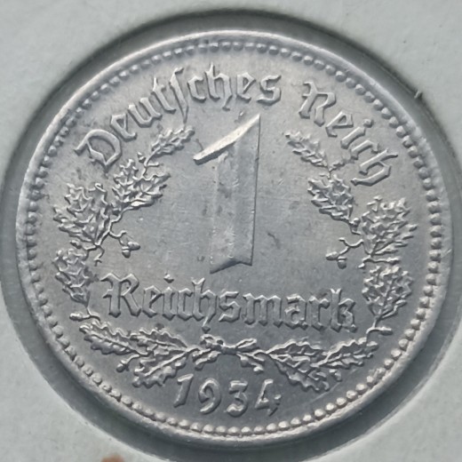 Vokietija. 1 reichsmarkė 1934 A.