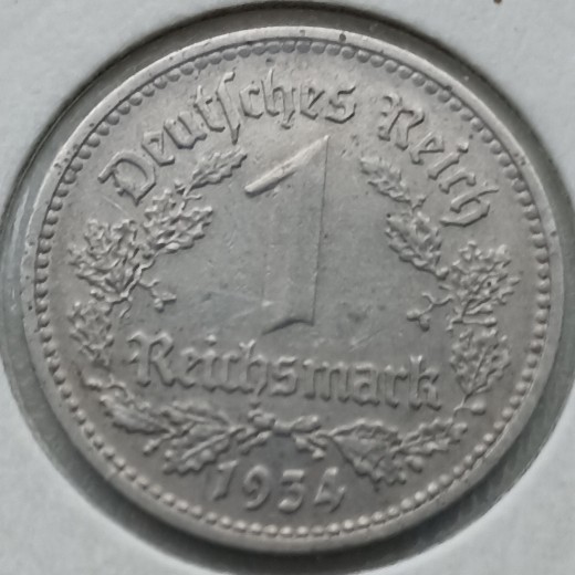 Vokietija. 1 reichsmarkė 1934 D. Vokietija. 1 reichsmarkė 1934 D.