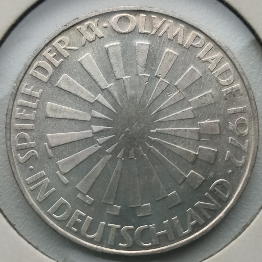 Vokietija. 10 markių 1972 D. Sidabras.