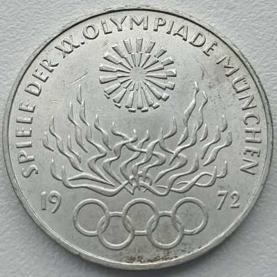 Vokietija. 10 markių 1972 G.  Sidabras.