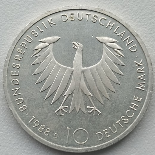 Vokietija. 10 markių 1988 m. Sidabras.