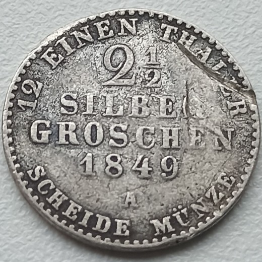 Vokietija. 2 1/2 silber groschen 1849 A. Sidabras. Vokietija. 2 1/2 silber groschen 1849 A. Sidabras.