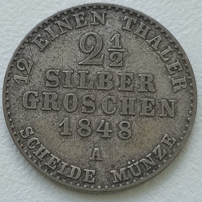 Vokietija. 2 1/2 silbergroschen 1848 m. Sidabras.