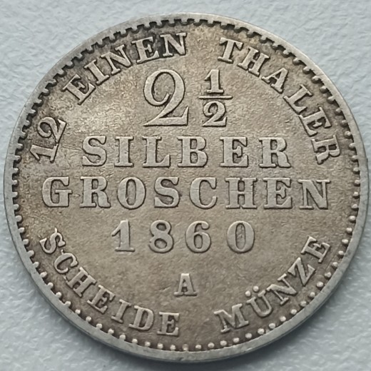 Vokietija. 2 1/2 silbergroschen 1860 m. Sidabras. Vokietija. 2 1/2 silbergroschen 1860 m. Sidabras.