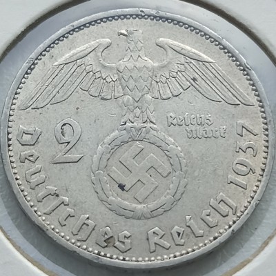 Vokietija. 2 markės 1937 A. Sidabras. Vokietija. 2 markės 1937 A. Sidabras.