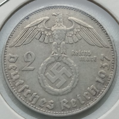 Vokietija. 2 markės 1937 D. Sidabras.