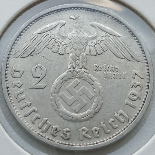Vokietija. 2 markės 1937 F. Sidabras. Vokietija. 2 markės 1937 F. Sidabras.
