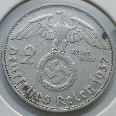 Vokietija. 2 markės 1937 G. Sidabras. Vokietija. 2 markės 1937 G. Sidabras.