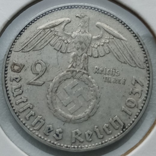 Vokietija. 2 reichsmarkės 1937 J. Sidabras. Vokietija. 2 reichsmarkės 1937 J. Sidabras.